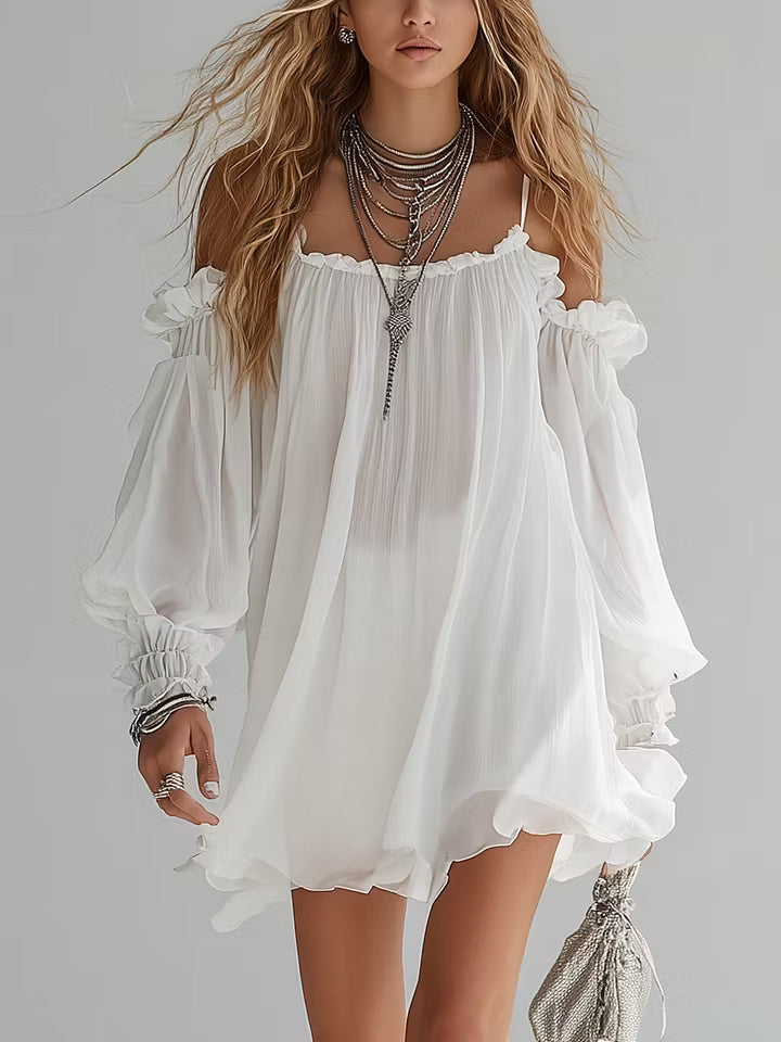 Bohemian Off-Shoulder Flowy Mini Dress