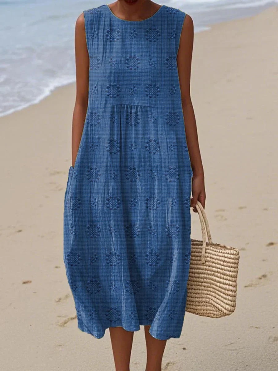 Aikaterini - Elegant Sleeveless Cotton Pocket Dress