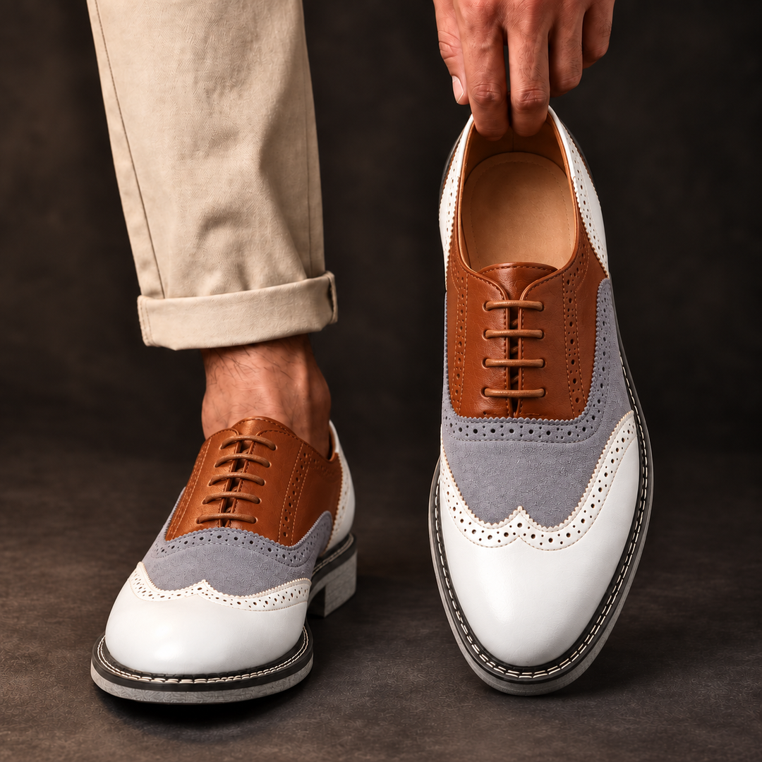 Gio Moretti Three-Tone Leather Brogue Oxfords