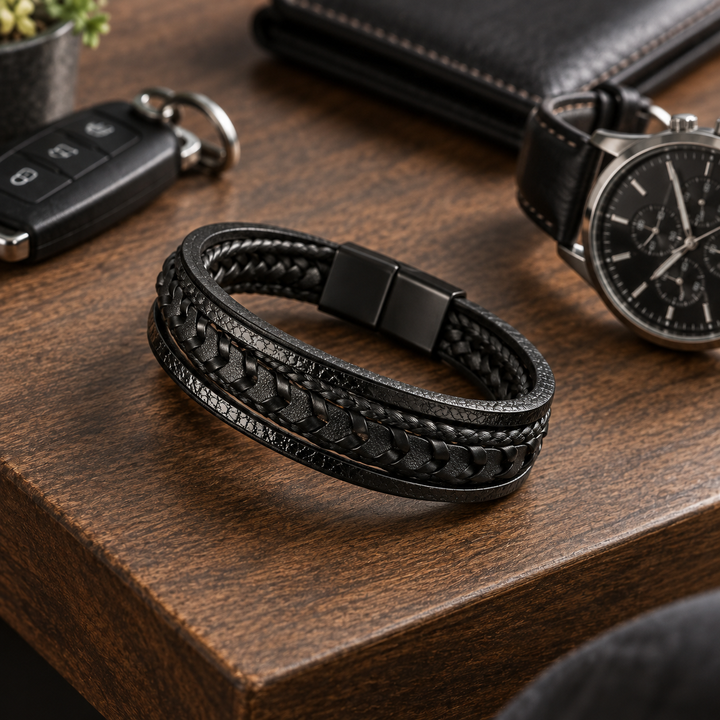Bramwell Refined Braided Leather Bracelet