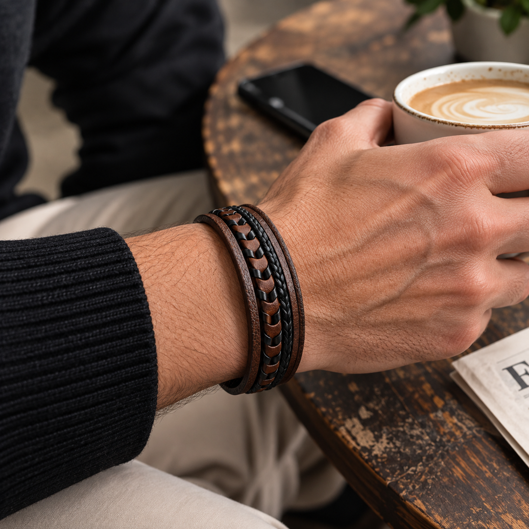 Bramwell Refined Braided Leather Bracelet