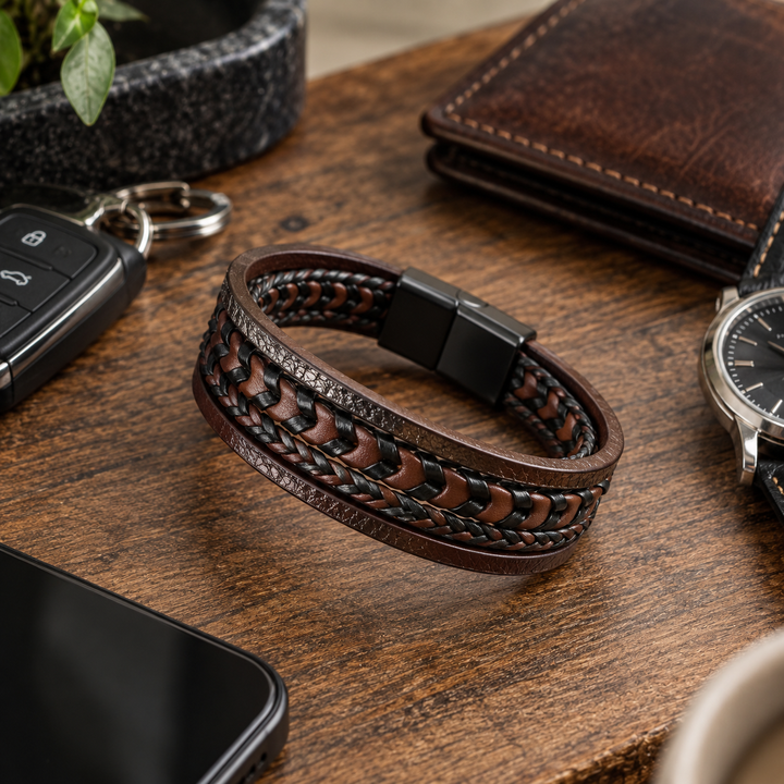 Bramwell Refined Braided Leather Bracelet