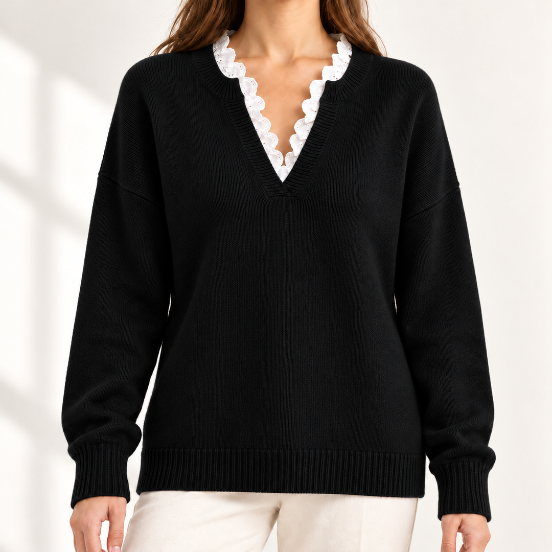 Lenora Lace-Trim V-Neck Jumper