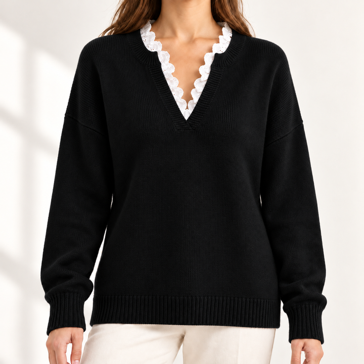 Lenora Lace-Trim V-Neck Jumper