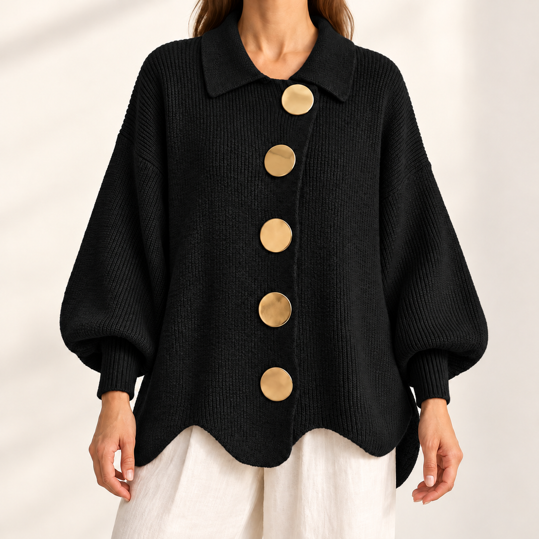 Celeste Elegant Oversized Gold-Button Cardigan