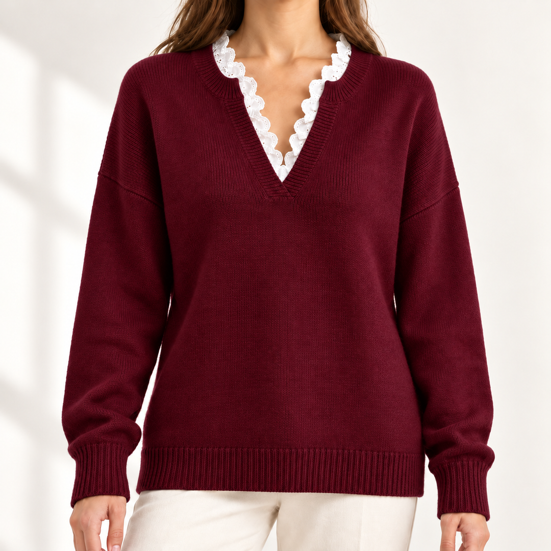 Lenora Lace-Trim V-Neck Jumper
