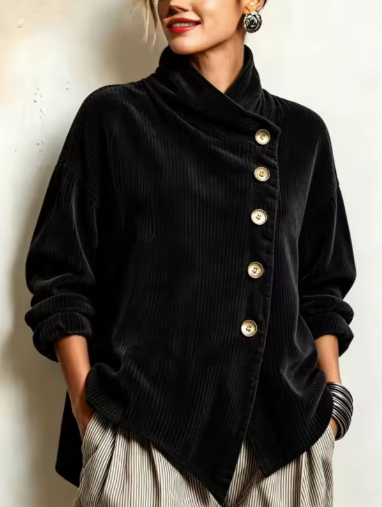 Camille Asymmetric High-Neck Corduroy Jacket