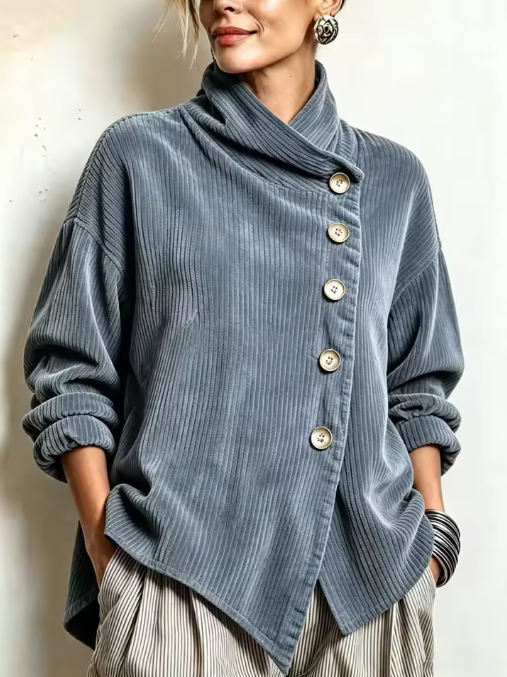 Camille Asymmetric High-Neck Corduroy Jacket