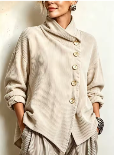 Camille Asymmetric High-Neck Corduroy Jacket