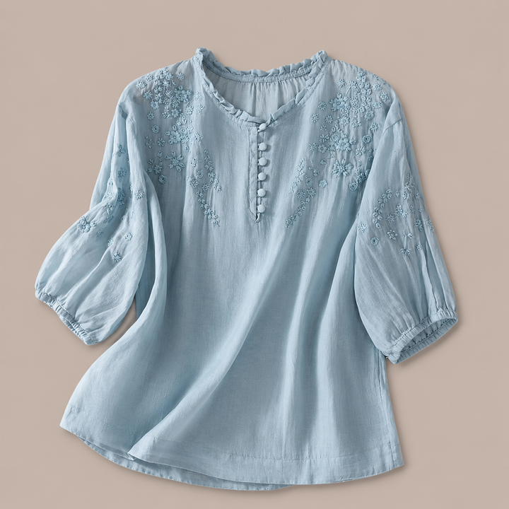 Florence Embroidered Cotton-Linen Blouse
