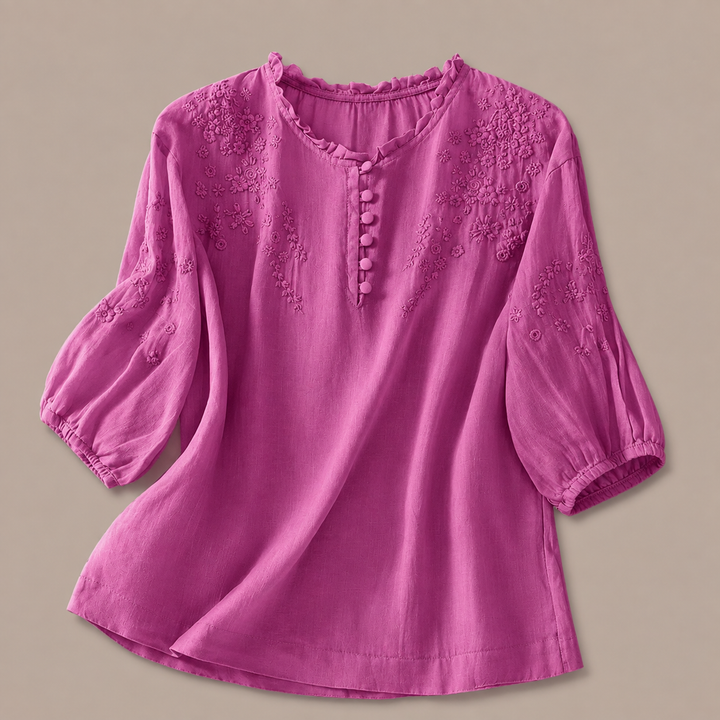 Florence Embroidered Cotton-Linen Blouse