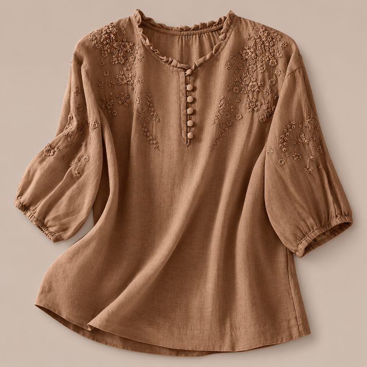 Florence Embroidered Cotton-Linen Blouse