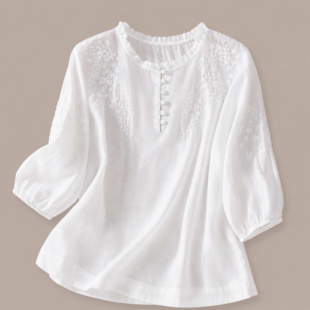 Florence Embroidered Cotton-Linen Blouse