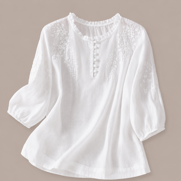 Florence Embroidered Cotton-Linen Blouse