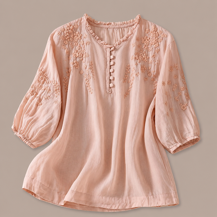 Florence Embroidered Cotton-Linen Blouse