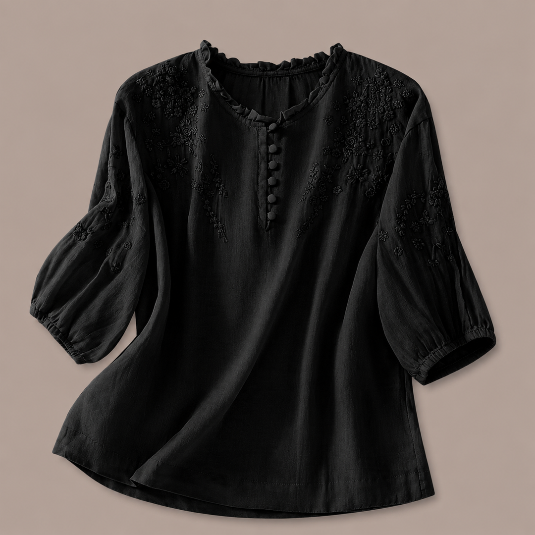 Florence Embroidered Cotton-Linen Blouse