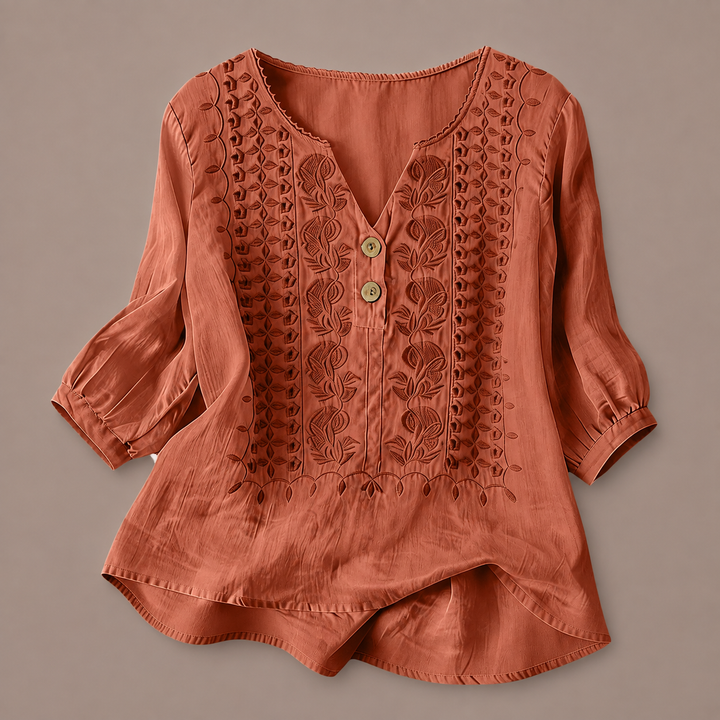 Adelina Embroidered Cotton-Linen Blouse