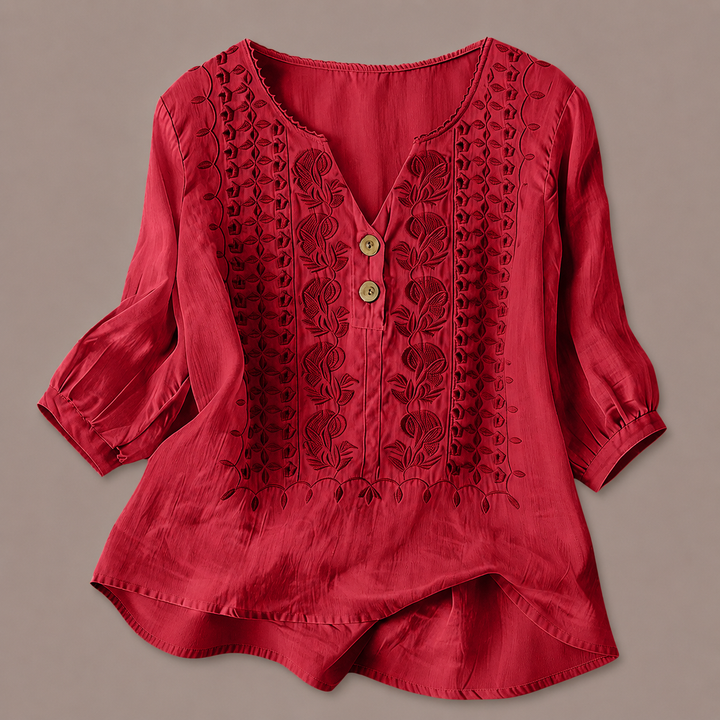 Adelina Embroidered Cotton-Linen Blouse
