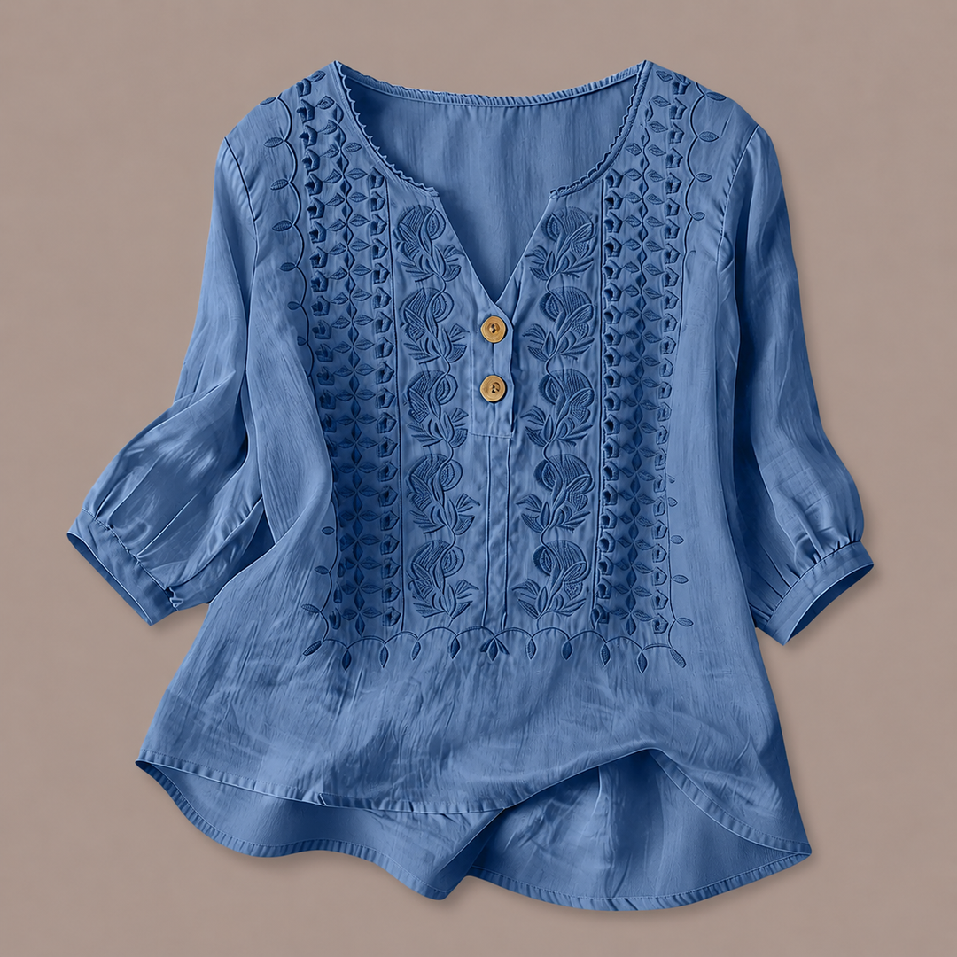 Adelina Embroidered Cotton-Linen Blouse
