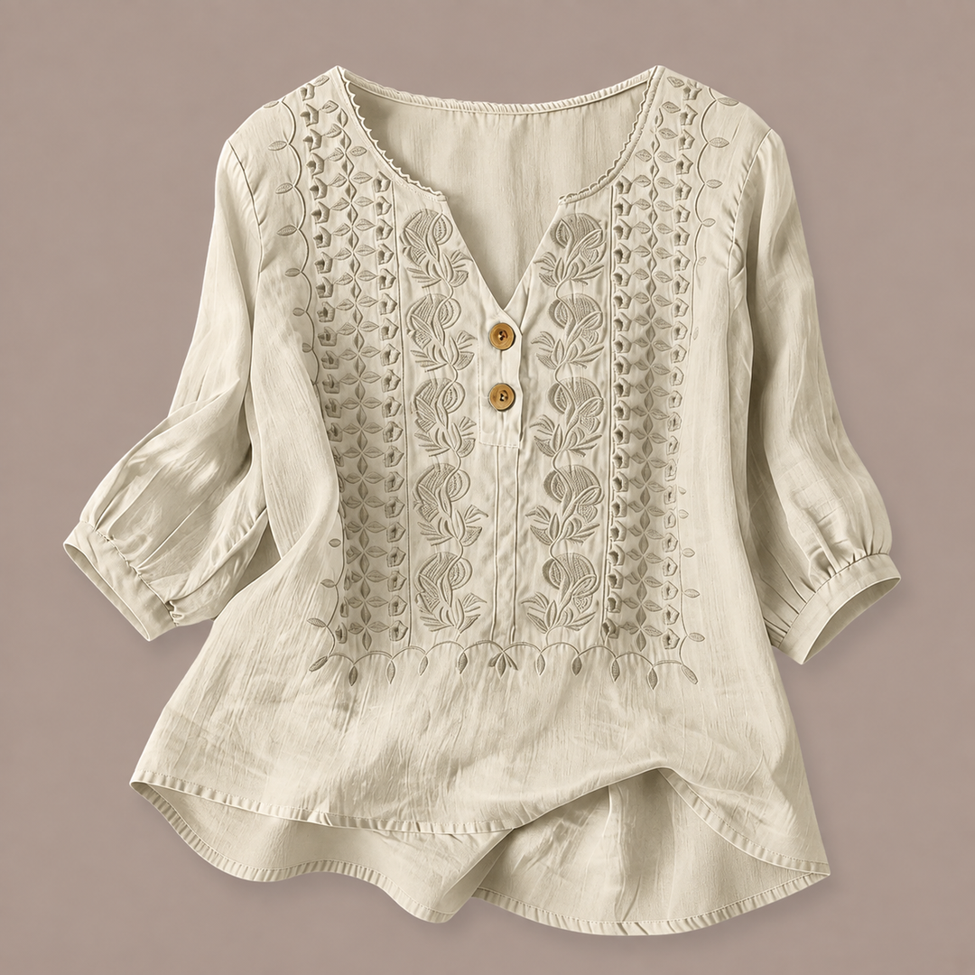 Adelina Embroidered Cotton-Linen Blouse