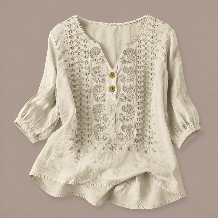 Adelina Embroidered Cotton-Linen Blouse