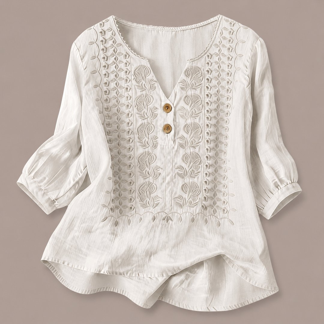 Adelina Embroidered Cotton-Linen Blouse