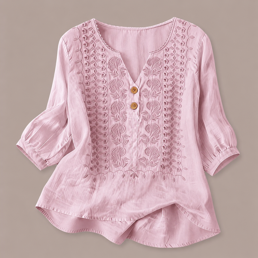 Adelina Embroidered Cotton-Linen Blouse