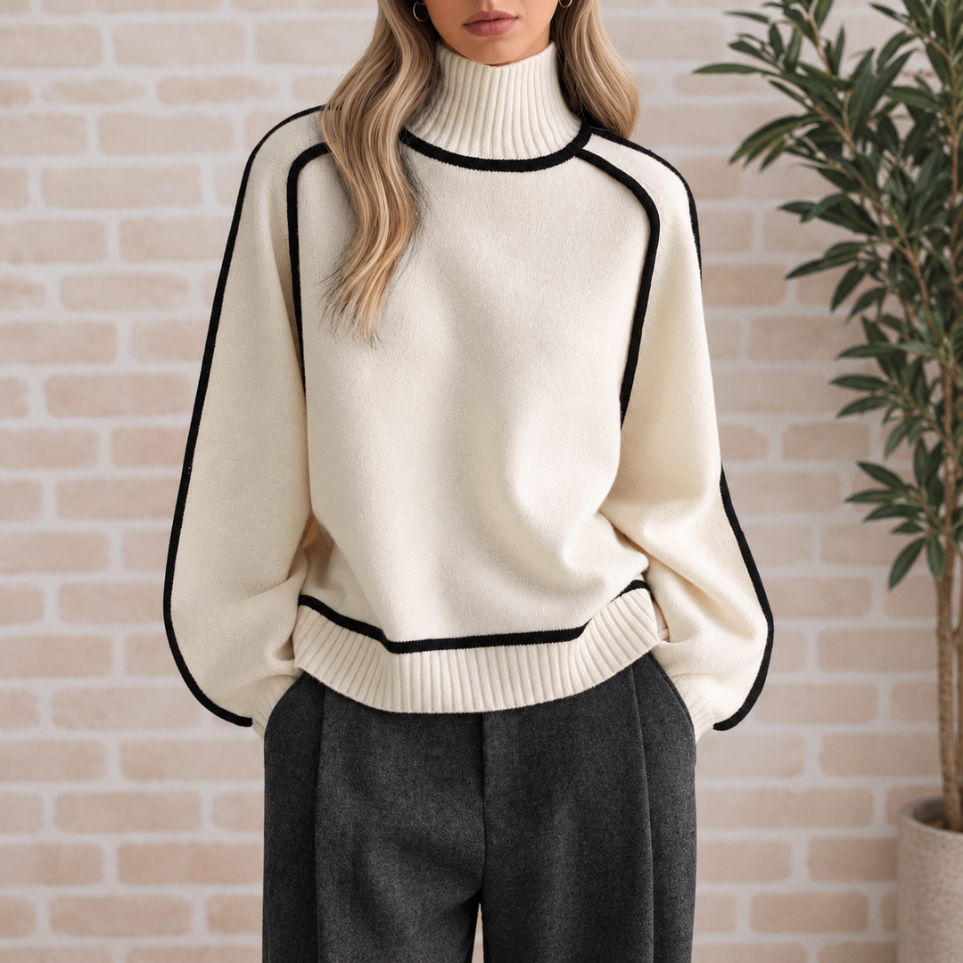 Quinn Contrast-Trim Funnel-Neck Jumper