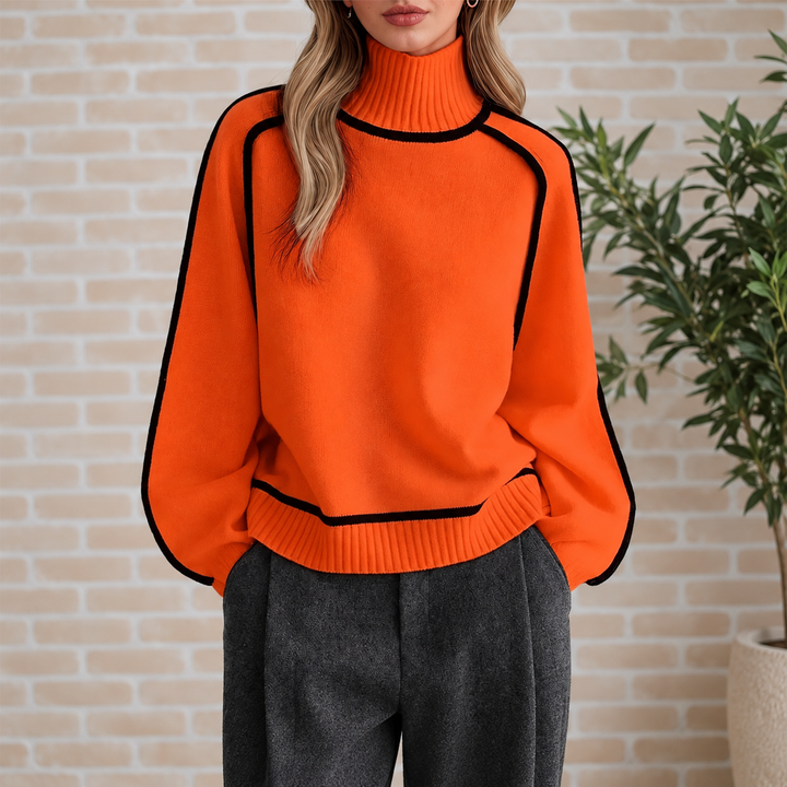 Quinn Contrast-Trim Funnel-Neck Jumper