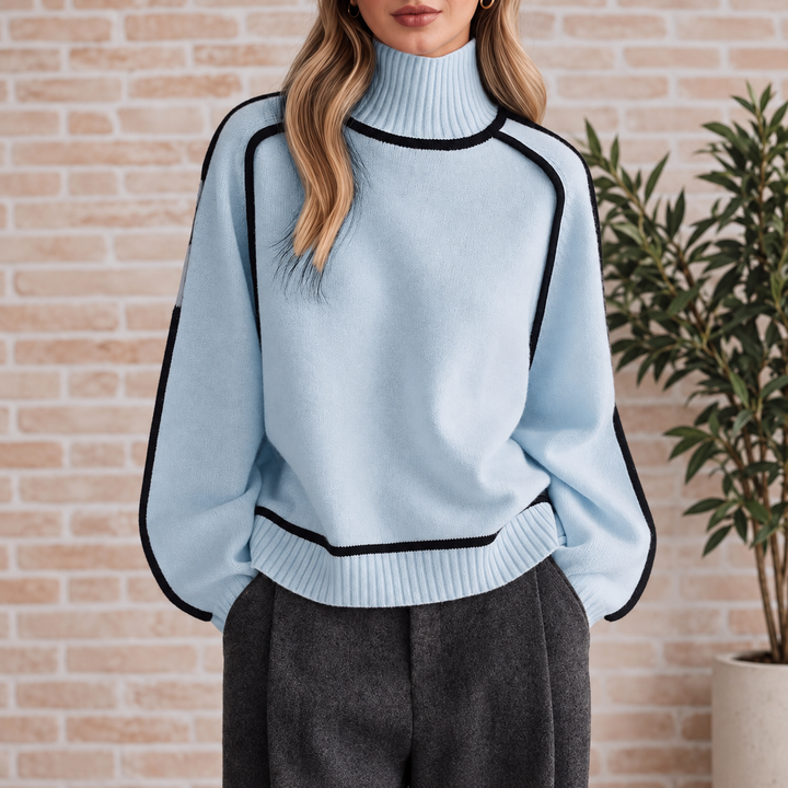 Quinn Contrast-Trim Funnel-Neck Jumper