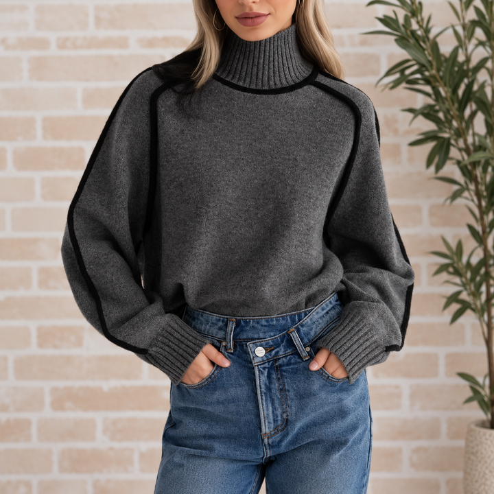 Quinn Contrast-Trim Funnel-Neck Jumper