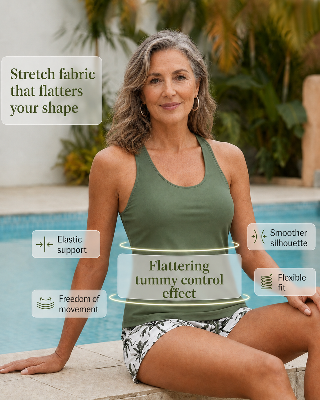 Maren three-piece set with a bikini, a tankini and a cover-up