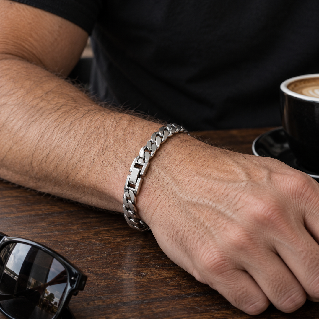 Men's Cuban Link Sterling Silver Chain Bracelet
