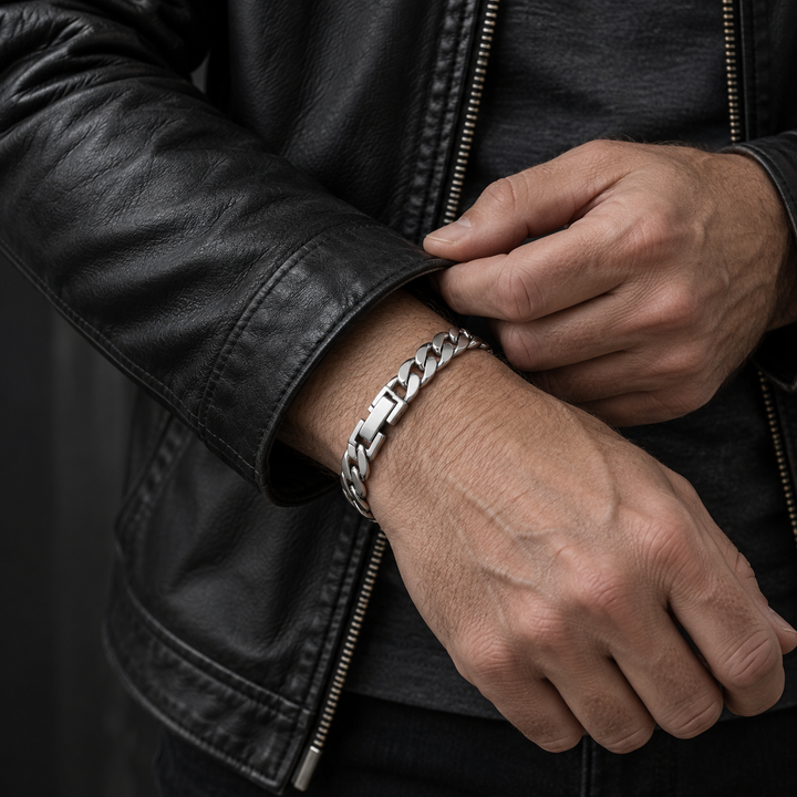 Men's Cuban Link Sterling Silver Chain Bracelet