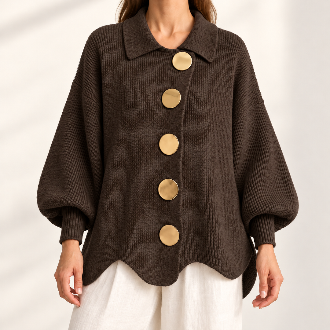 Celeste Elegant Oversized Gold-Button Cardigan