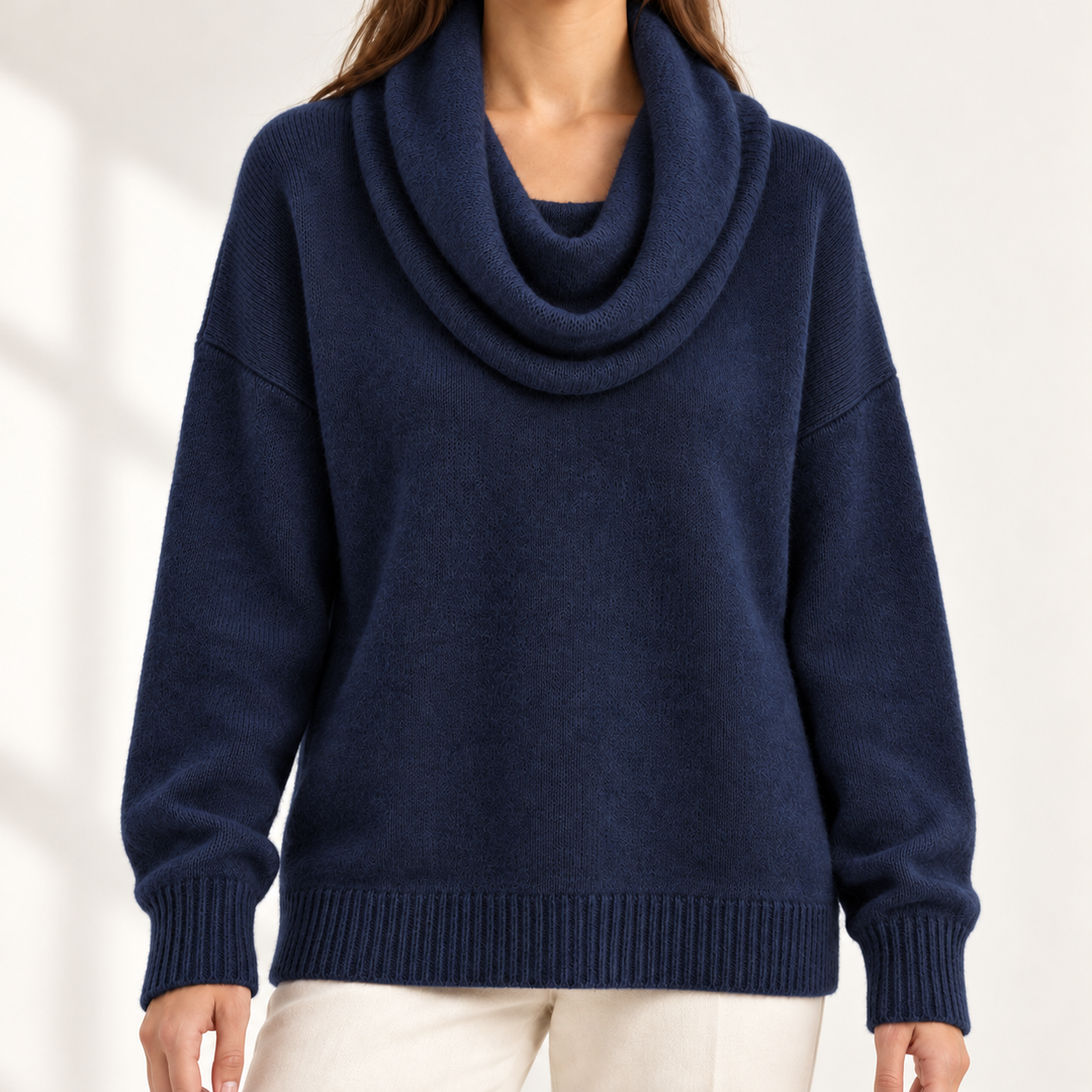 Aveline Draped Cowl-Neck Knit Jumper