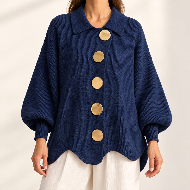 Celeste Elegant Oversized Gold-Button Cardigan