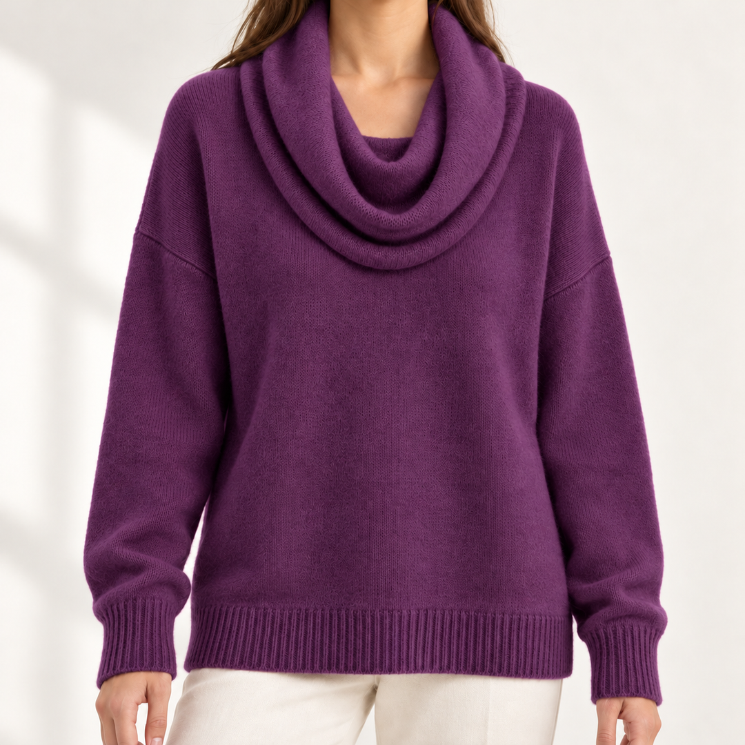 Aveline Draped Cowl-Neck Knit Jumper