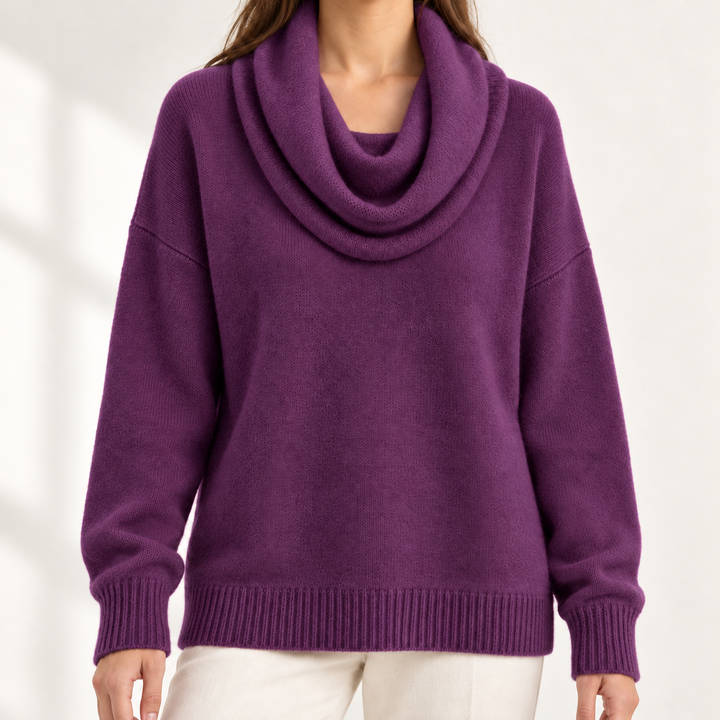 Aveline Draped Cowl-Neck Knit Jumper