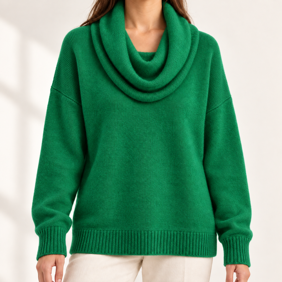 Aveline Draped Cowl-Neck Knit Jumper