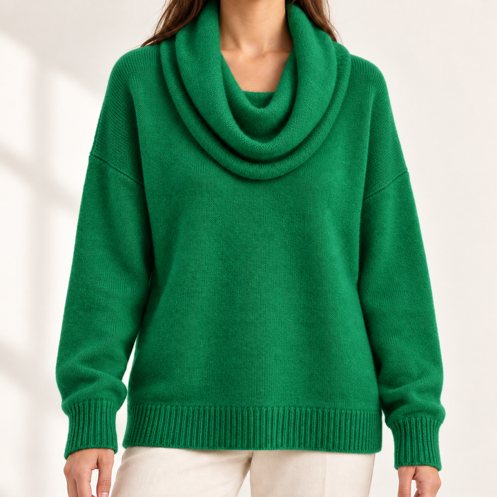 Aveline Draped Cowl-Neck Knit Jumper