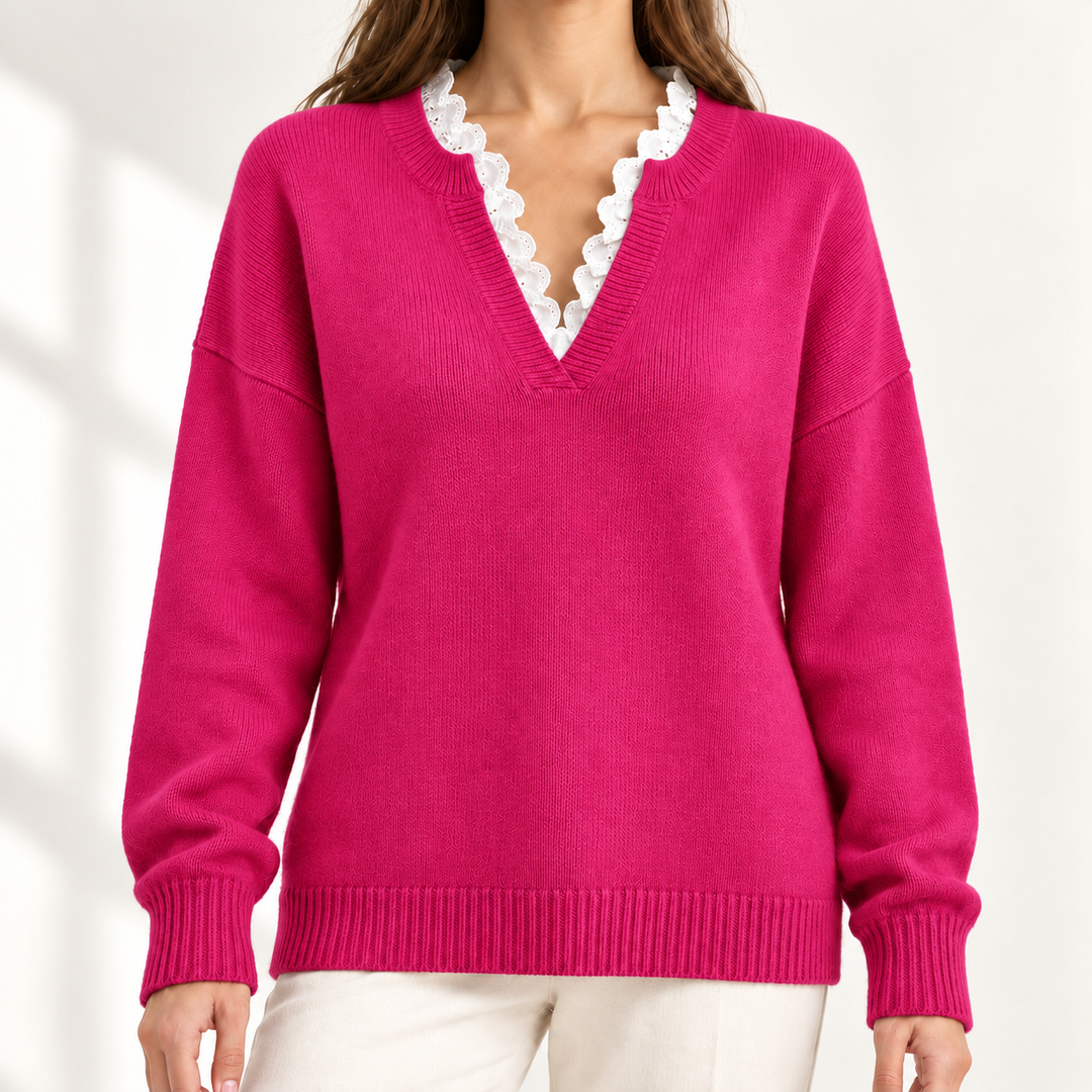 Lenora Lace-Trim V-Neck Jumper
