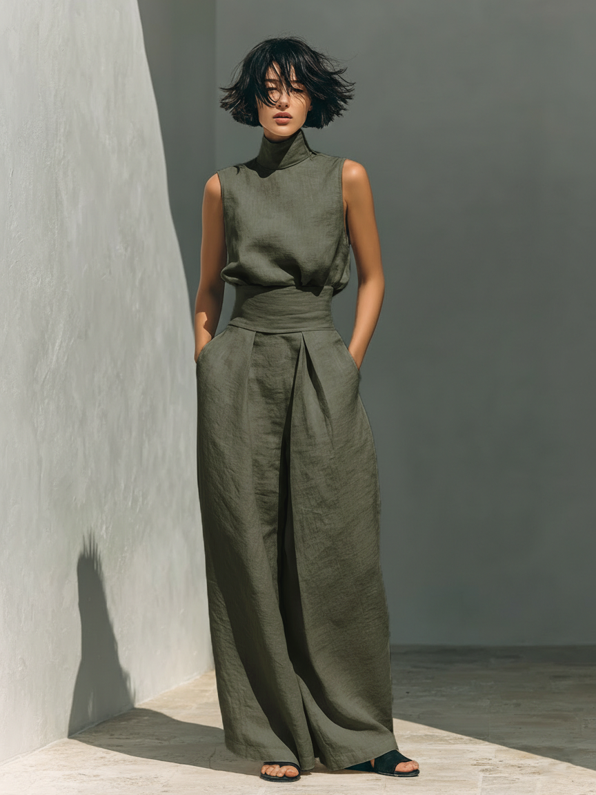 Maria™ | Complete Set with Tank Top and Wide-Leg Cotton-Linen Trousers