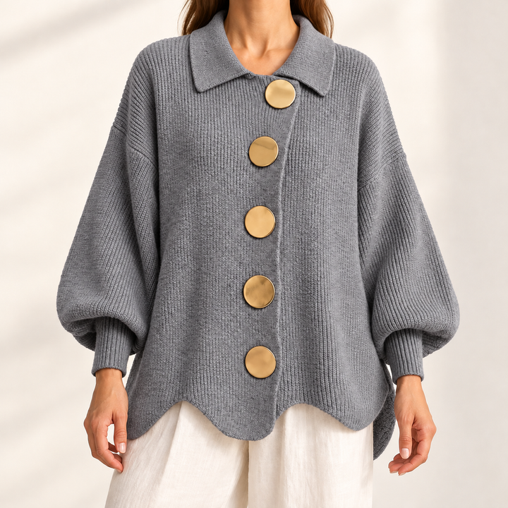 Celeste Elegant Oversized Gold-Button Cardigan