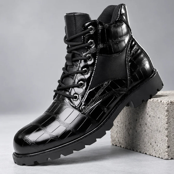 Talon Croc-Embossed Leather Lace-Up Boots