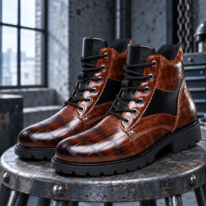 Talon Croc-Embossed Leather Lace-Up Boots