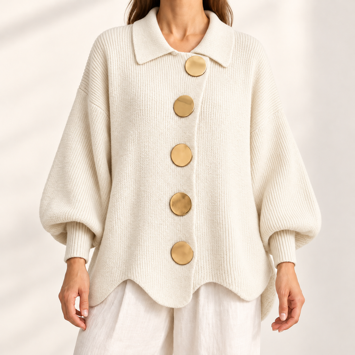 Celeste Elegant Oversized Gold-Button Cardigan