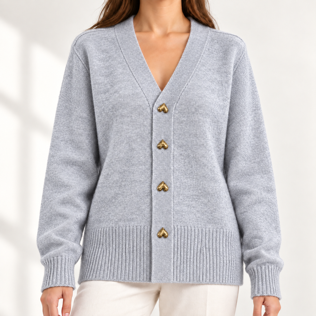Bella Elegant Heart-Button Cardigan