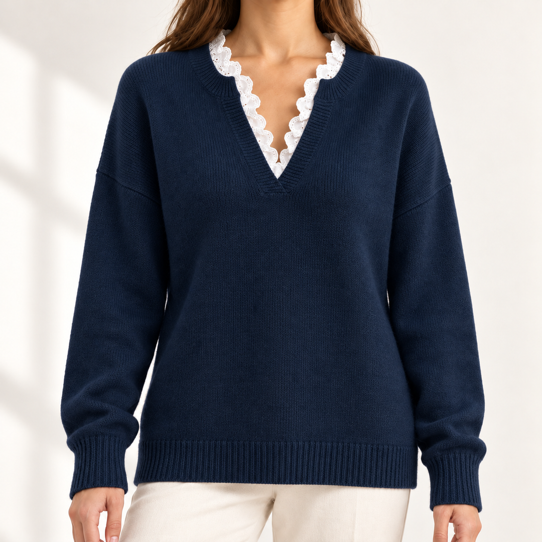 Lenora Lace-Trim V-Neck Jumper
