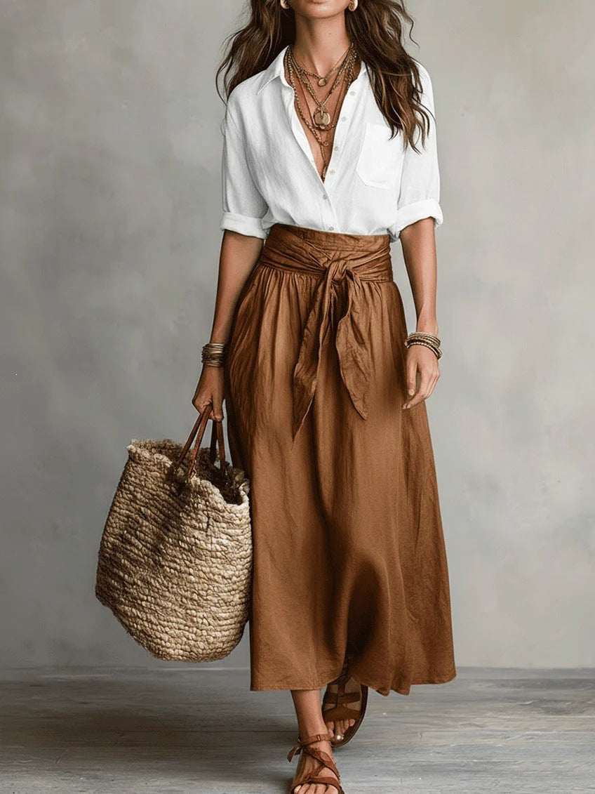Véro™ | Two-Piece Set: Black Top and Midi Skirt